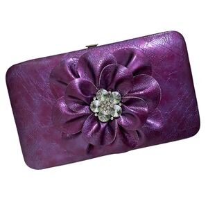 Purple Hardshell Evening Clutch Women's Wallet Rhinestone Floral Prom Boho Shiny